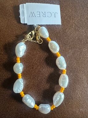 J. Crew White Freshwater Pearl Bracelet with Yellow Seed Beads